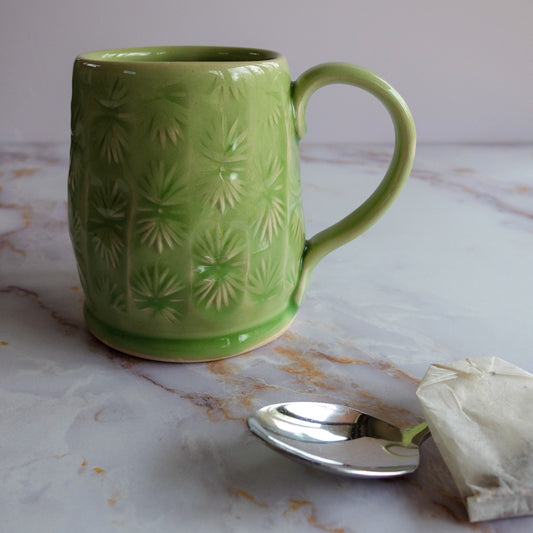 Stamped and Textured Green Handmade Mug