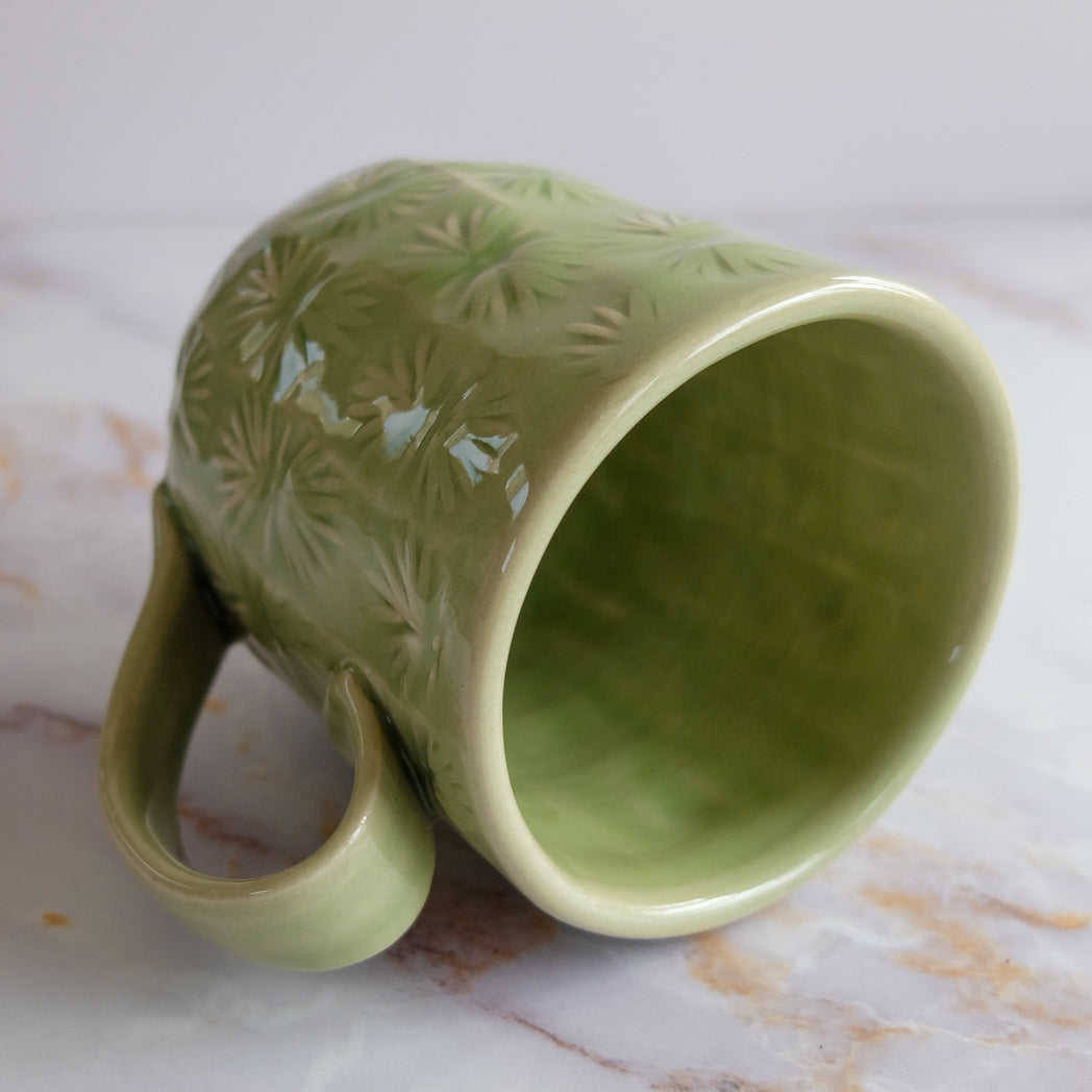 Stamped and Textured Green Handmade Mug