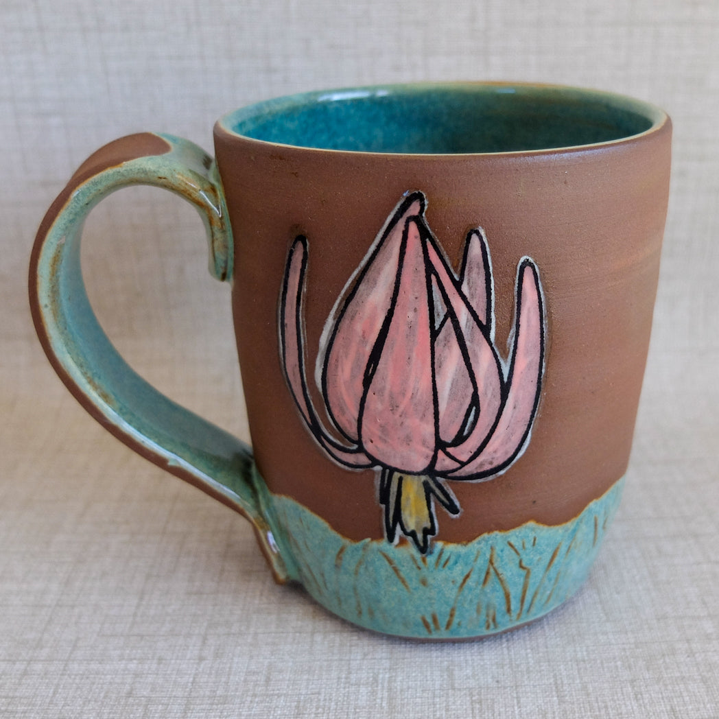 Pink Trout Lily Botanical Illustration Mug