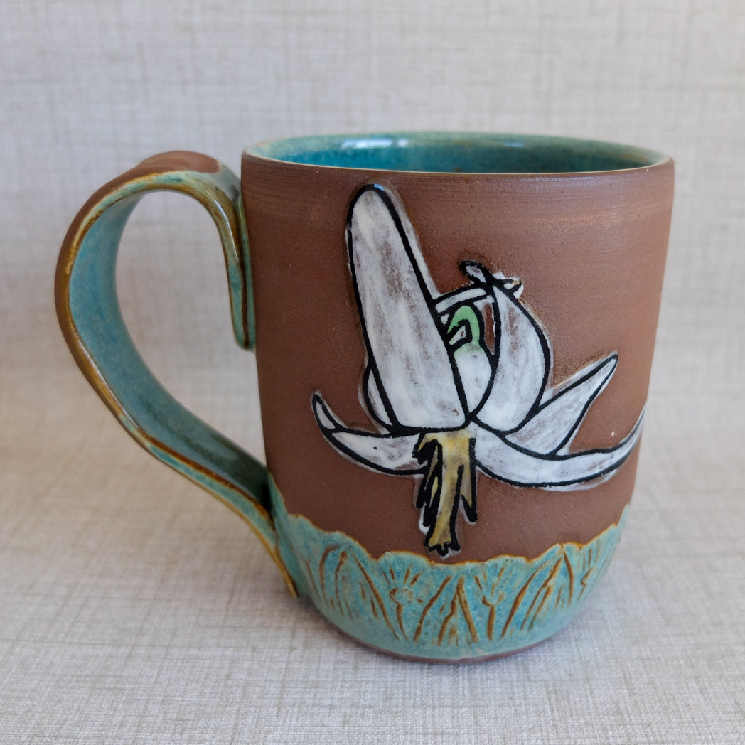 White Trout Lily Botanical Illustration Mug