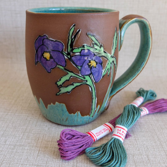 Hellebore Botanical Illustration Handmade Mug, Red Clay