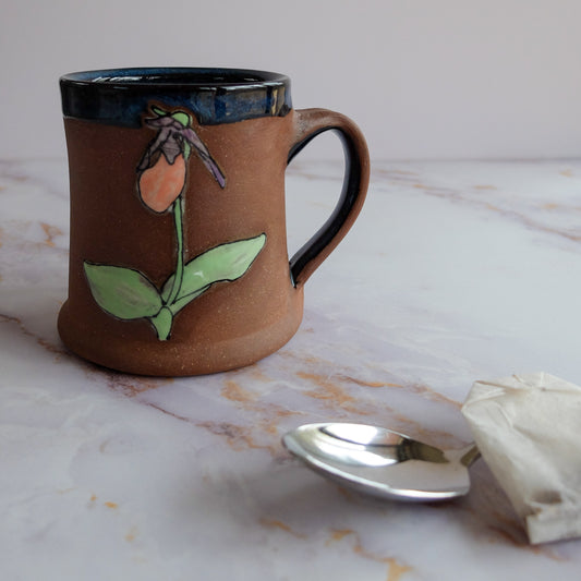 Lady slipper orchid botanical illustration mug