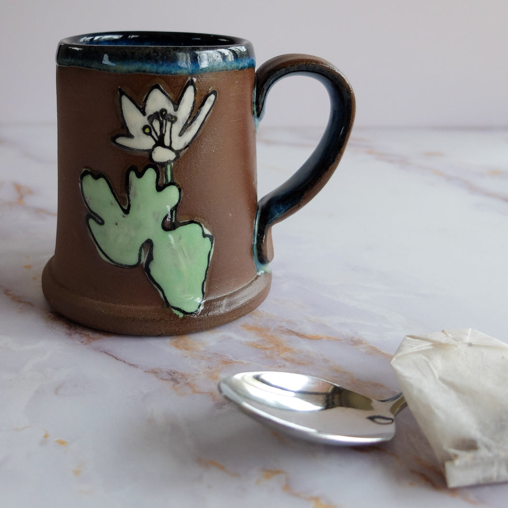 Bloodroot botanical illustration mug