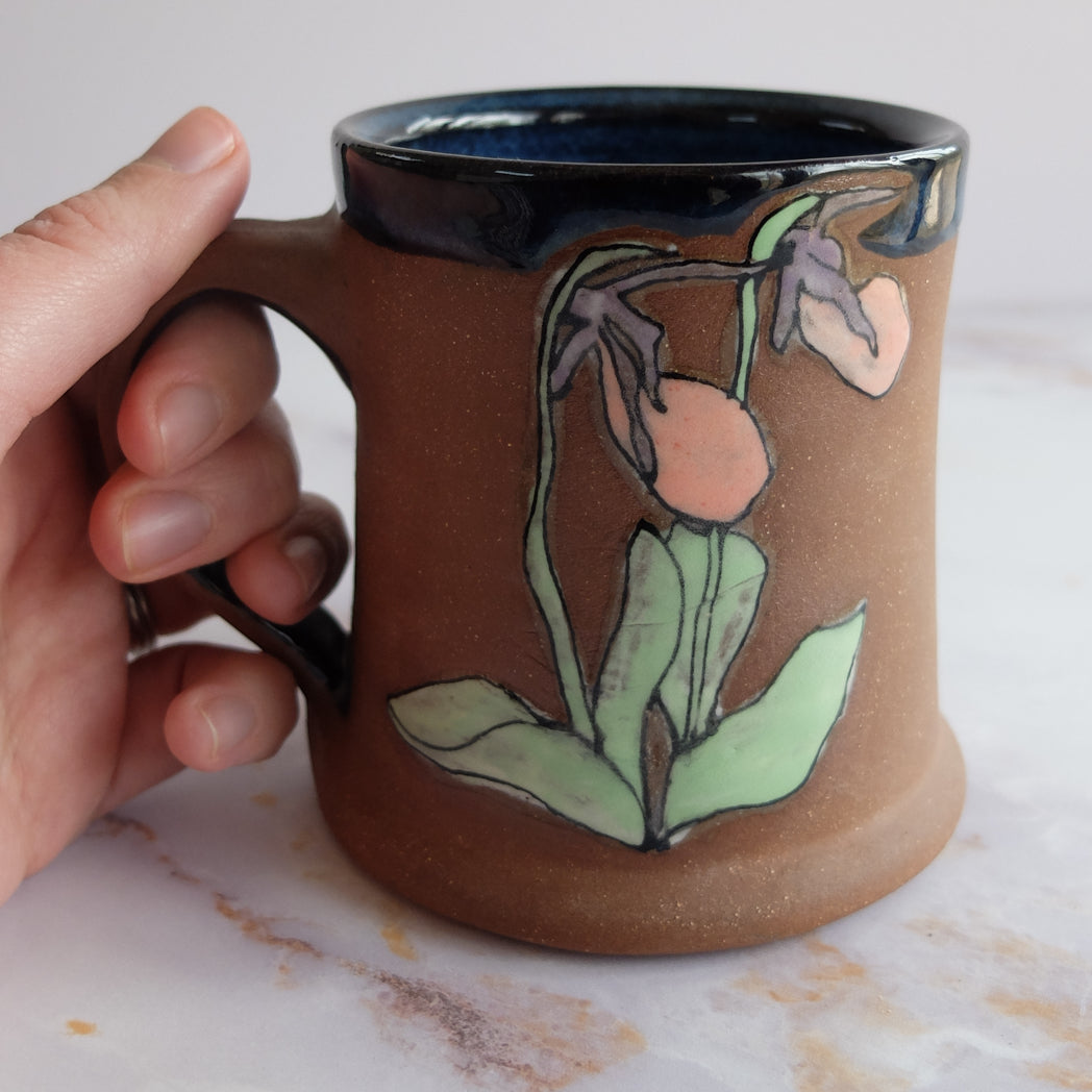 Lady slipper orchid botanical illustration mug