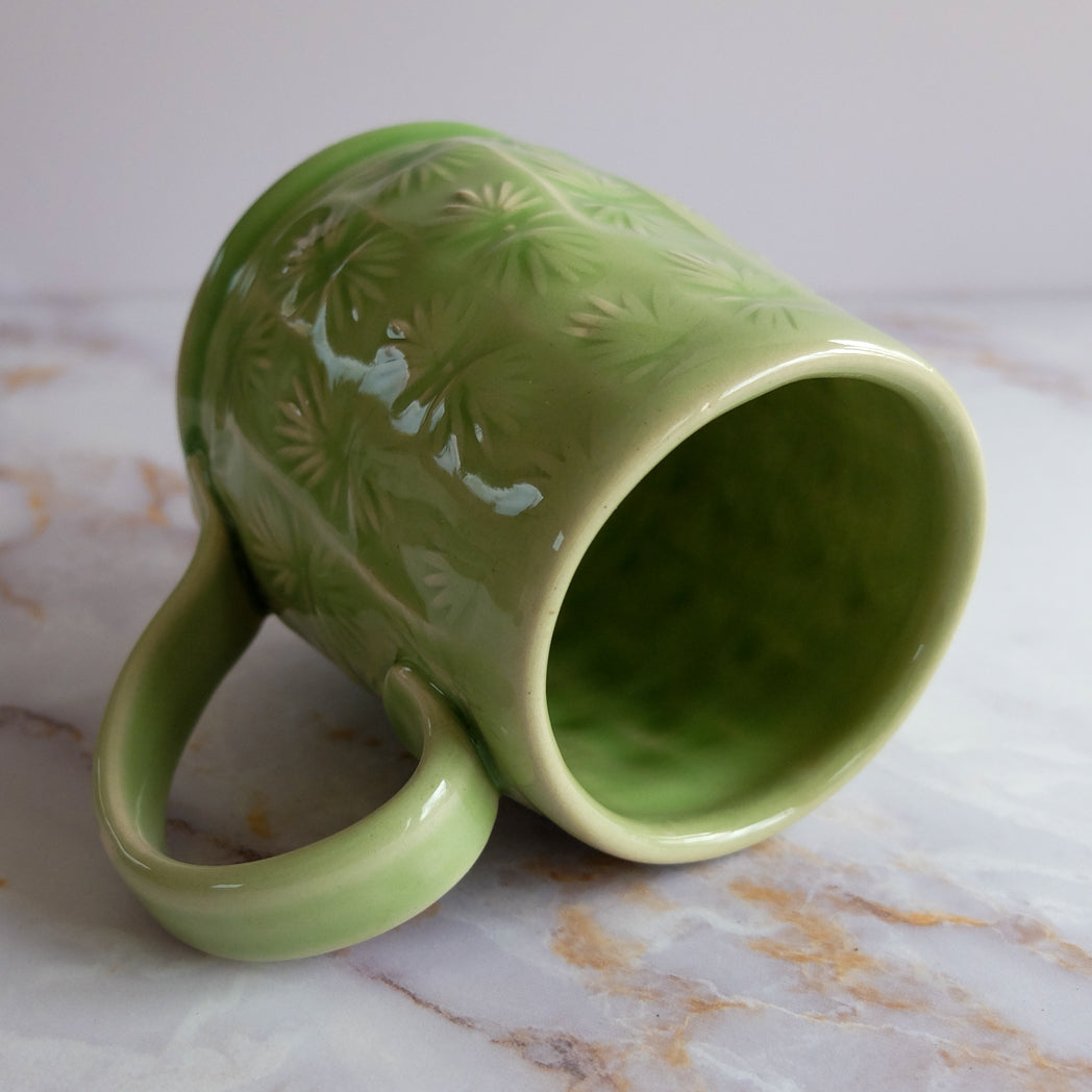 Stamped and Textured Green Handmade Mug