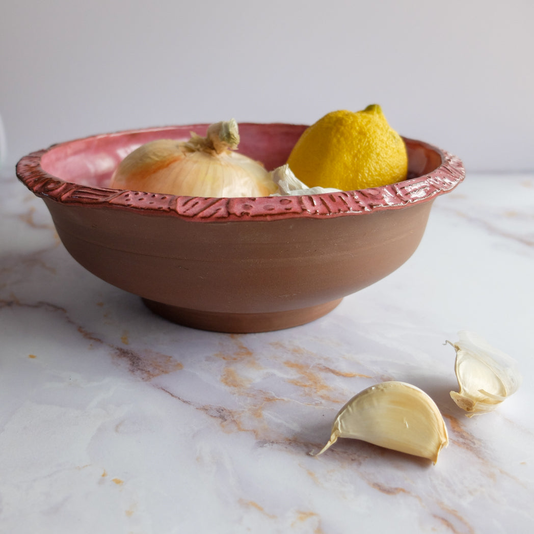 Textured Rim Pink Potluck Bowl